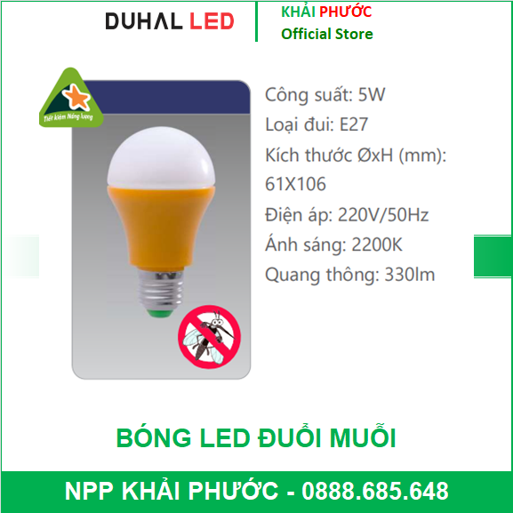 Bóng đèn led đủi đuổi đũi đuỗi mủi muổi mũi muỗi 5w duhal chính hãng giá rẻ kam505 khải phước electric