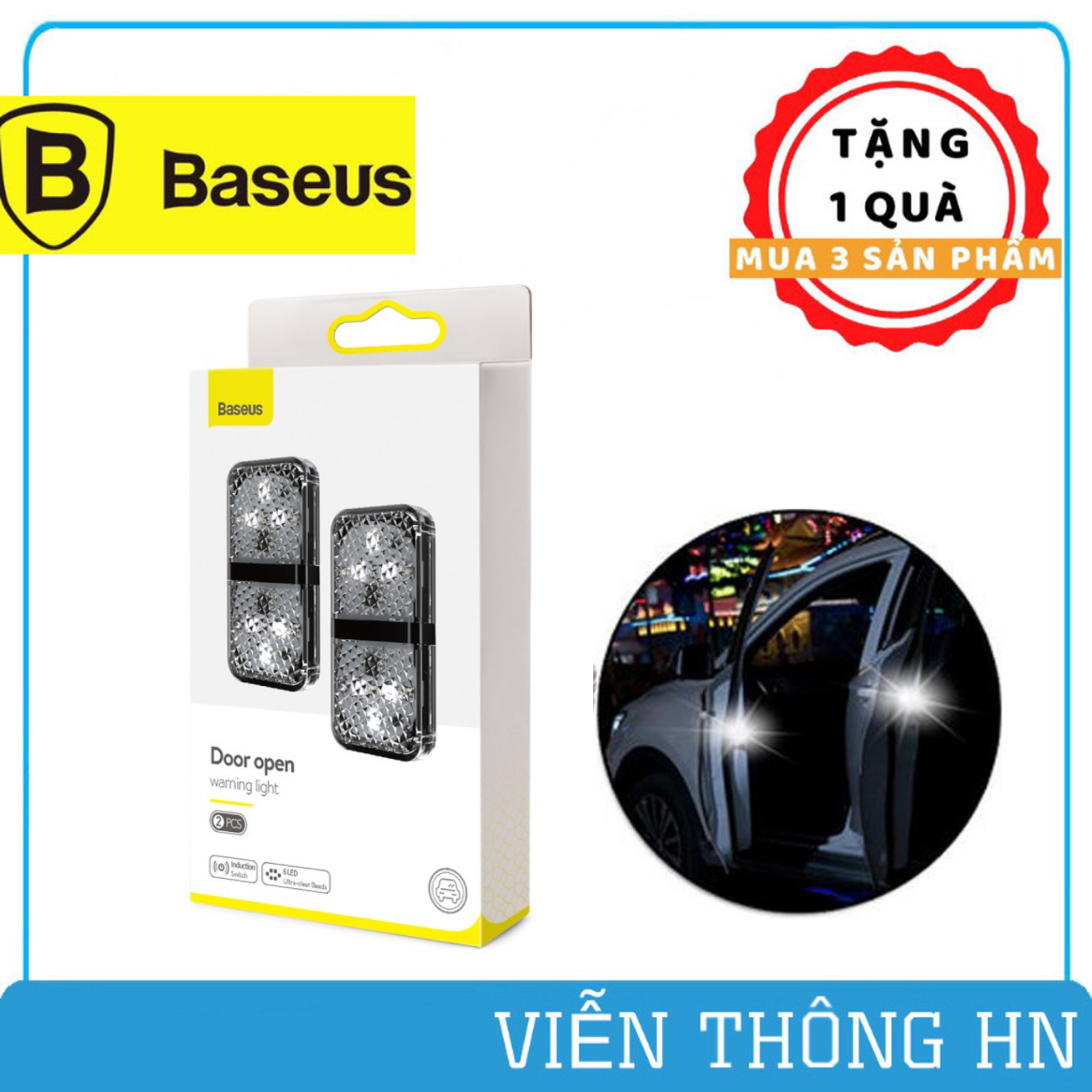 Đèn cảnh báo mở cửa ô tô Bộ 2 đèn led nhấp nháy Baseus đèn tự động cảnh báo khi mở cửa dùng cho xe hơi ...