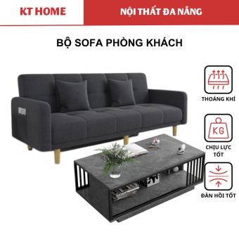 Bộ bàn ghế sofa phòng khách, gồm ghế sofa giường 1m8 và bàn trà mặt gỗ hình chữ nhật họa tiết vân đá 1m