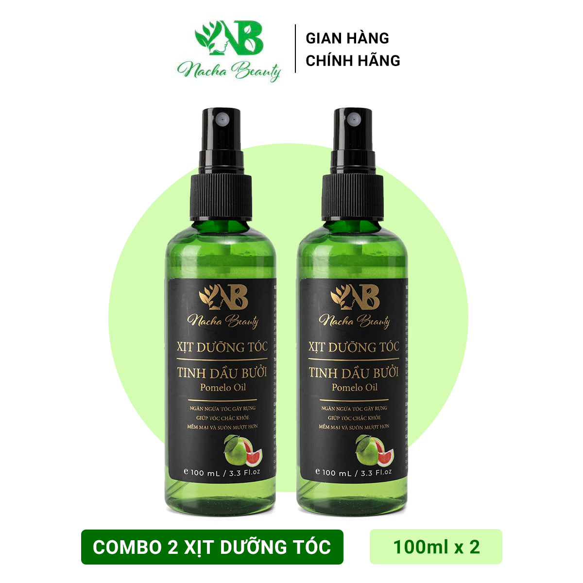 Bộ 2 chai Xịt Dưỡng tóc tinh dầu vỏ bưởi Pomelo Nacha Beauty 100ml