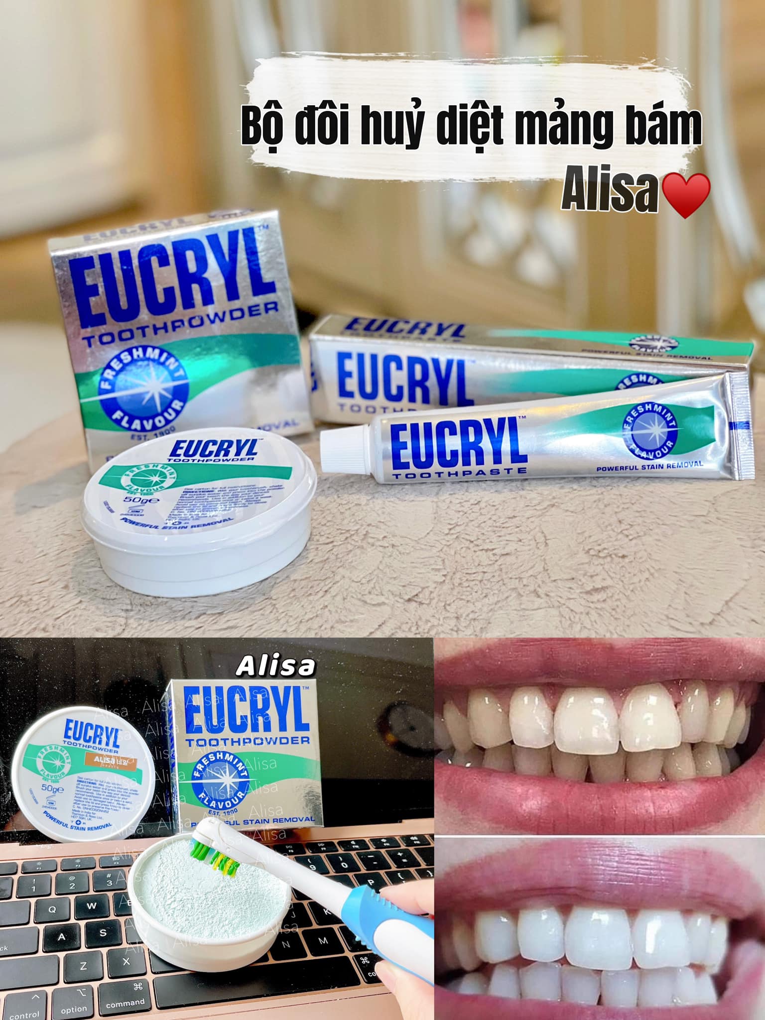 Combo kem đánh răng và bột làm trắng răng eucryl - alisa