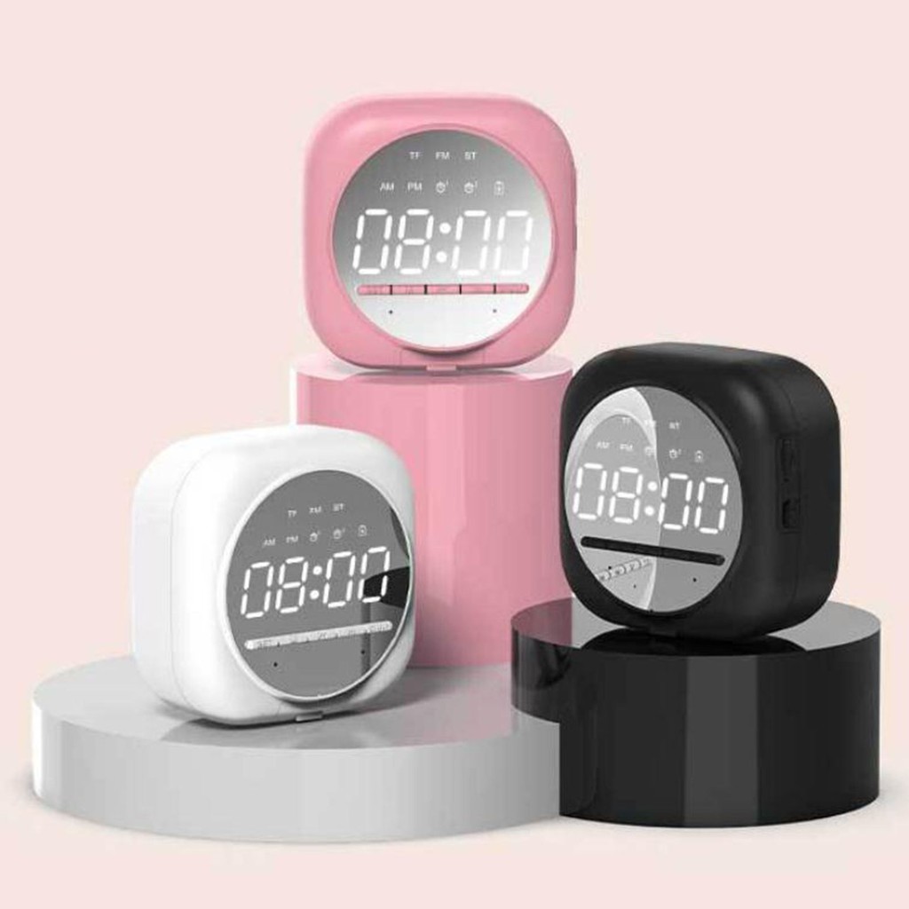 Đồng hồ loa bluetooth Q12, loa Bluetooth Q12 kiêm đồng hồ báo thức có đài FM, loa Bluetooth mặt tráng gương có đồng hồ Led