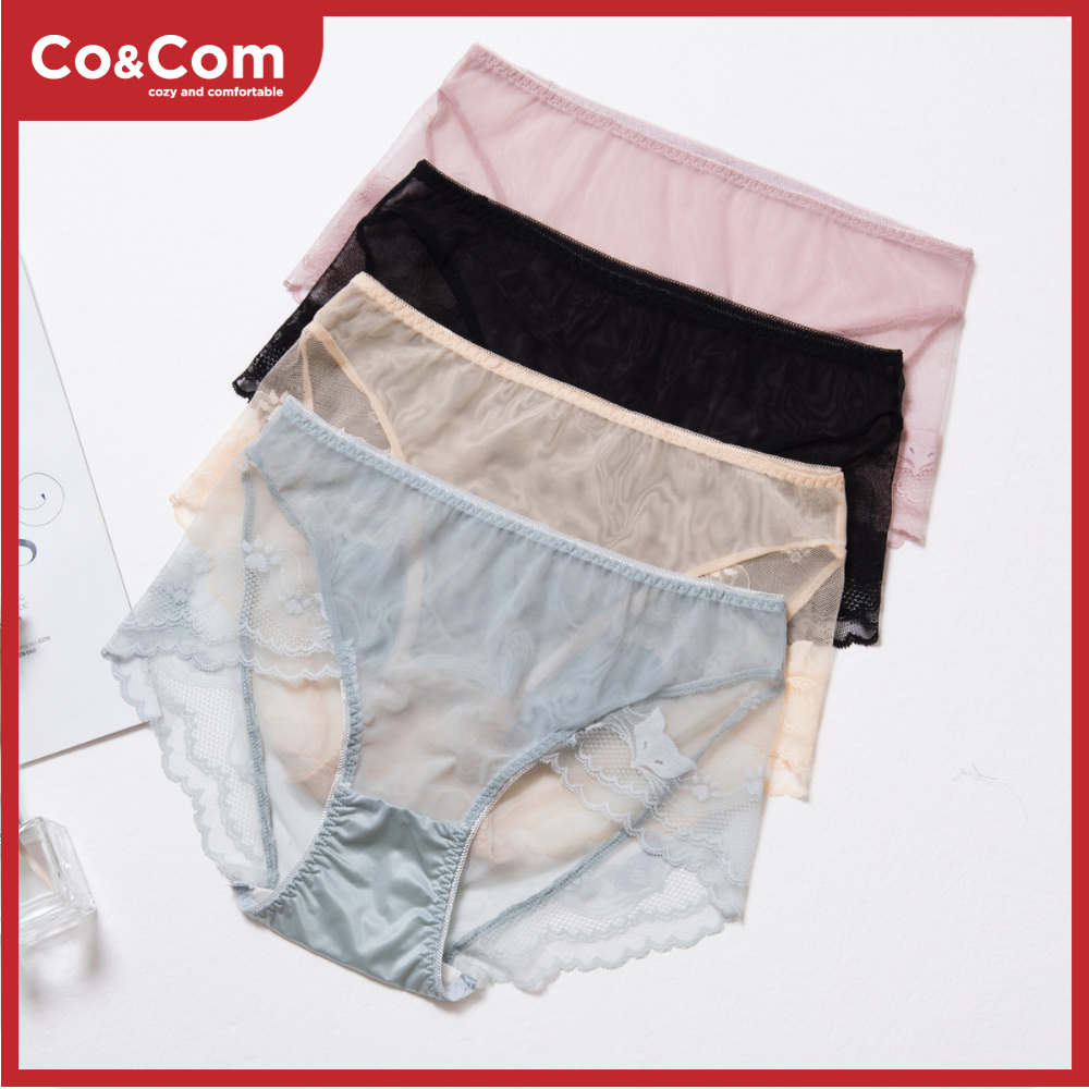 Quần lót nữ ren quần lót lụa mềm cao cấp - sịp nữ lụa cạp cao ren bóng siêu nhẹ lót đũng cotton kháng khuẩn no6007