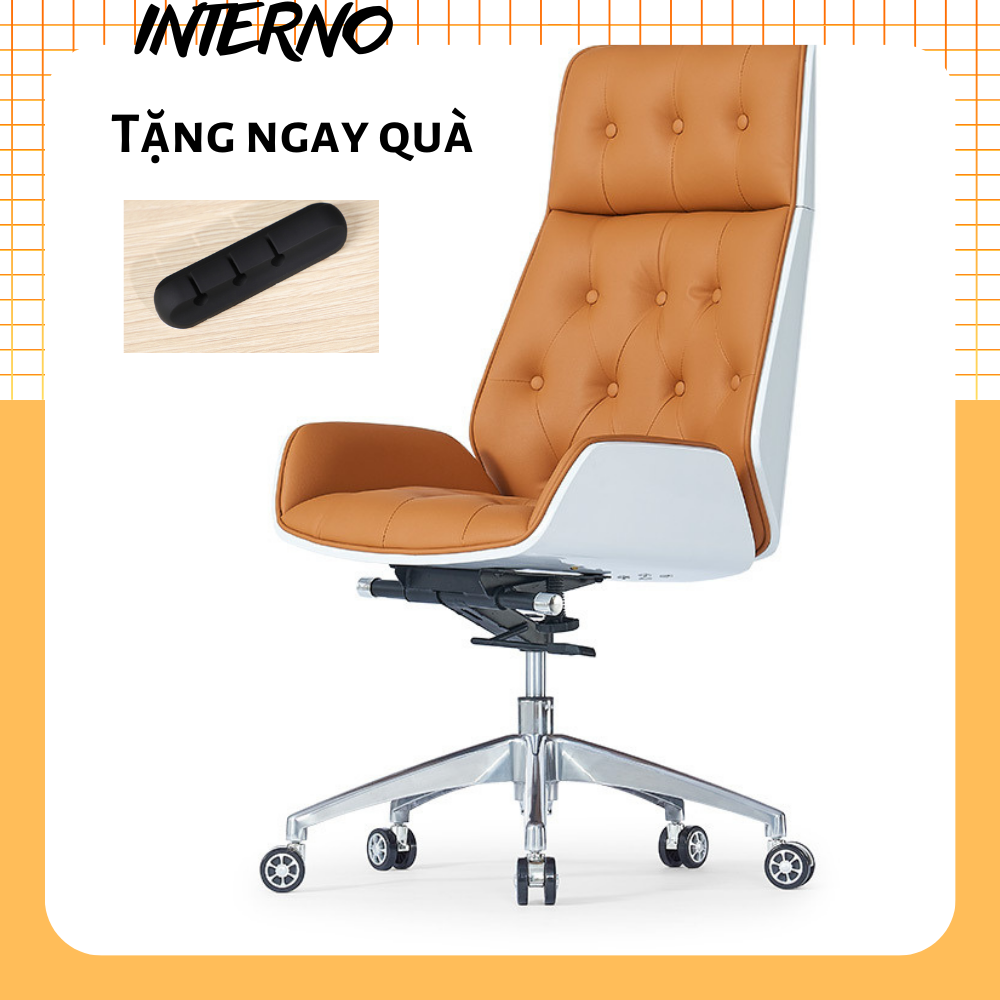 Ghế giám đốc cao cấp , ghế xoay văn phòng , ghế tựa lưng thư giãn xoay 360 hiện đại da bò trần trám INTERNO