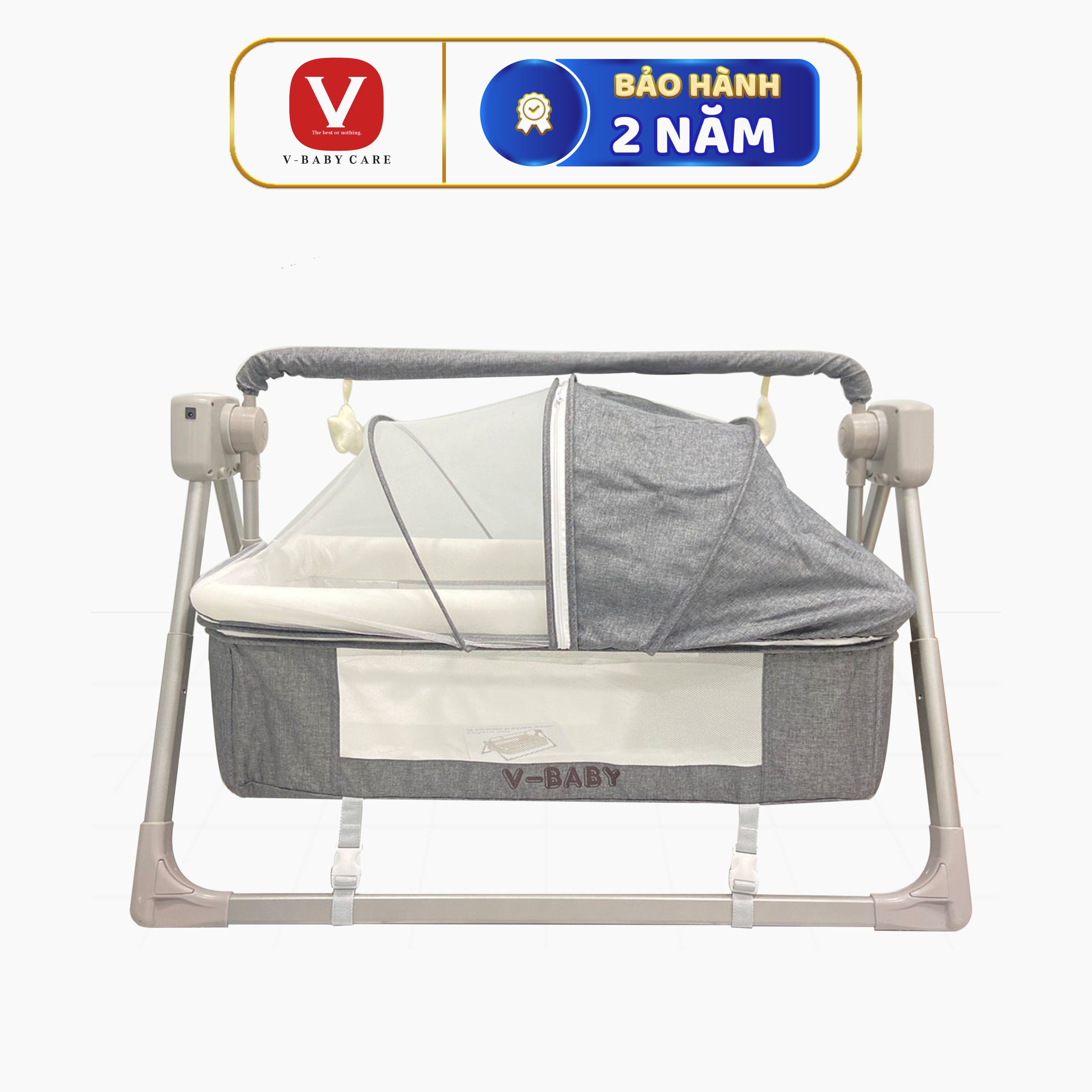 Nôi điện cho bé tự rung kèm màn và loa bluetooth không dây giúp bé ngon giấc, tặng kèm túi đựng cao cấp bảo hành 2 năm