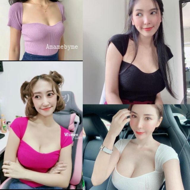 🌈SpinnyHouse🌈 เสื้อคอเหลี่ยม ไหมพรม ทรงโชว์เนิน แซ่บๆๆๆ เสื้อโชว์อก เสื้อโชว์เนิน C301B ราคา 87 บาท*ส่งฟรี