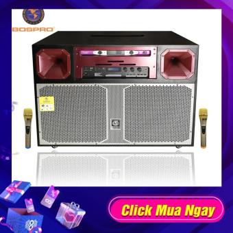 LOA KÉO CÔNG SUẤT LỚN Dàn Karaoke sân khấu ngoài trời Loa kéo Điện BOSPRO PRO-7979 Bass đôi 4 tấc Đẩy Liền Vang Số 2 Micro Không Dây Uhf Cao Cấp