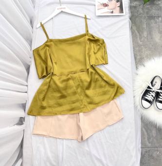 Sét bộ lụa 2 dây bánh bèo màu vàng