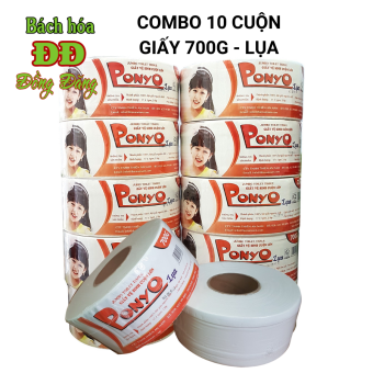 Combo 10 cuộn giấy vệ sinh cuộn lớn 700g Ponyo Lụa