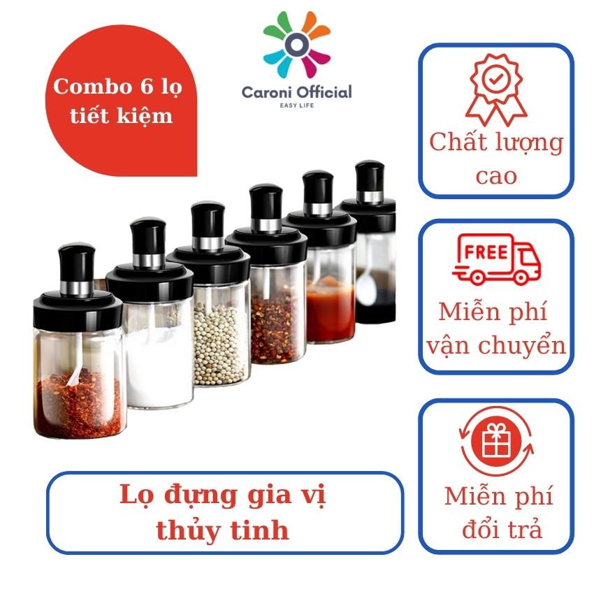Lọ đựng gia vị thủy tinh có thìa 250ml - set hũ đựng gia vị nhà bếp kèm muỗng và nắp tiện lợi – Caroni