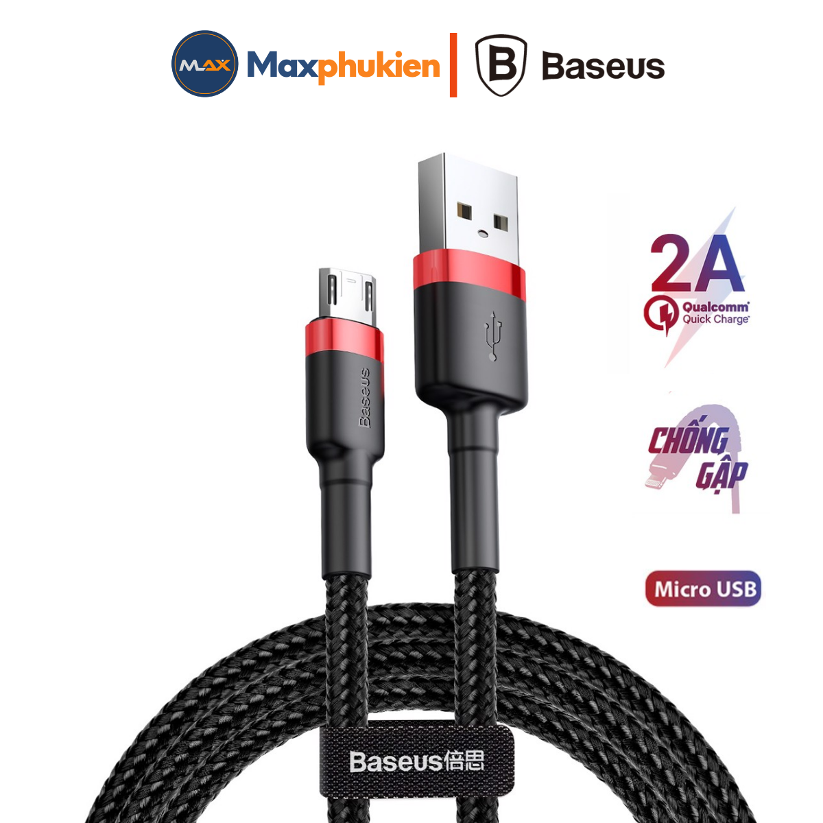 Cáp sạc nhanh Micro 2.4a cho Android Samsung Xiaomi Oppo hỗ trợ truyền dữ liệu 1M/2M dây chống gãy gập baseus