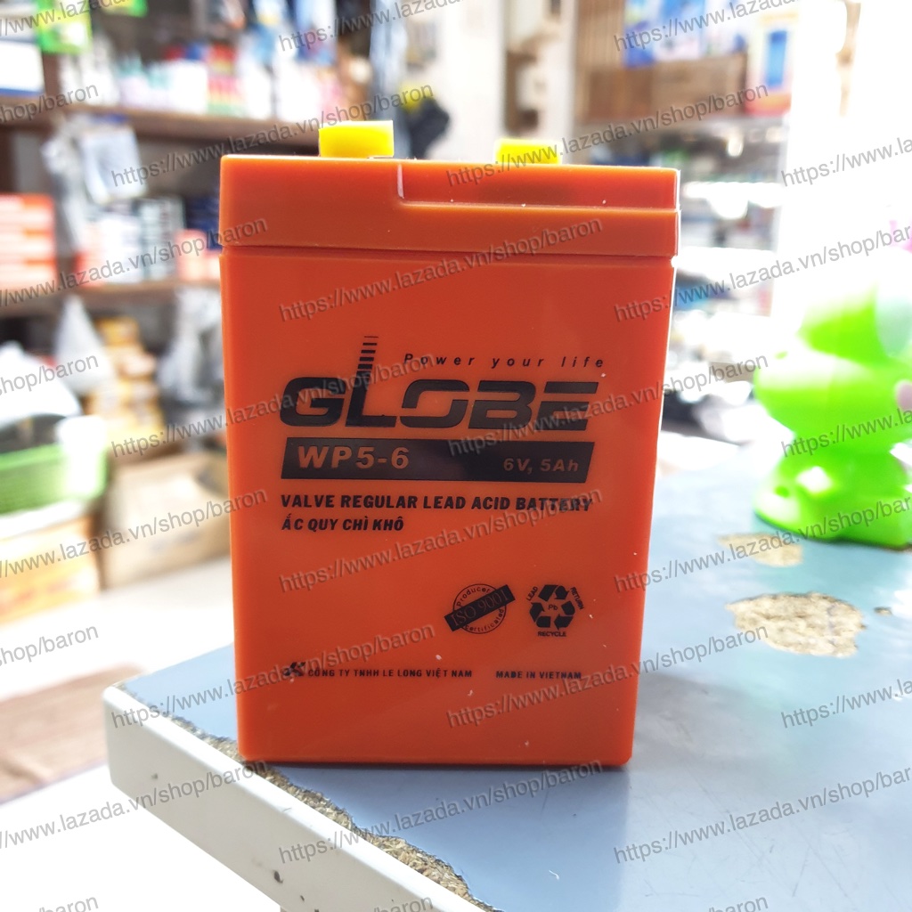 Ắc quy khô GLOBE WP5-6 6V-5AH Bình ắc quy khô 6v cho xe điện trẻ em đèn khẩn cấp quạt sạc - Baron