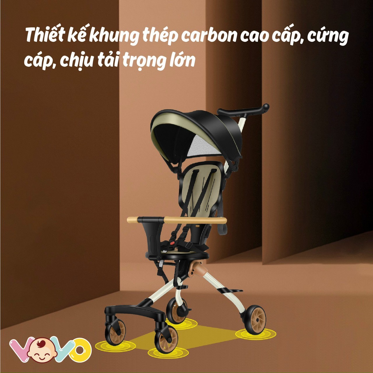 Xe đẩy du lịch gập gọn đảo chiều vovo v0206 - hàng chính hãng