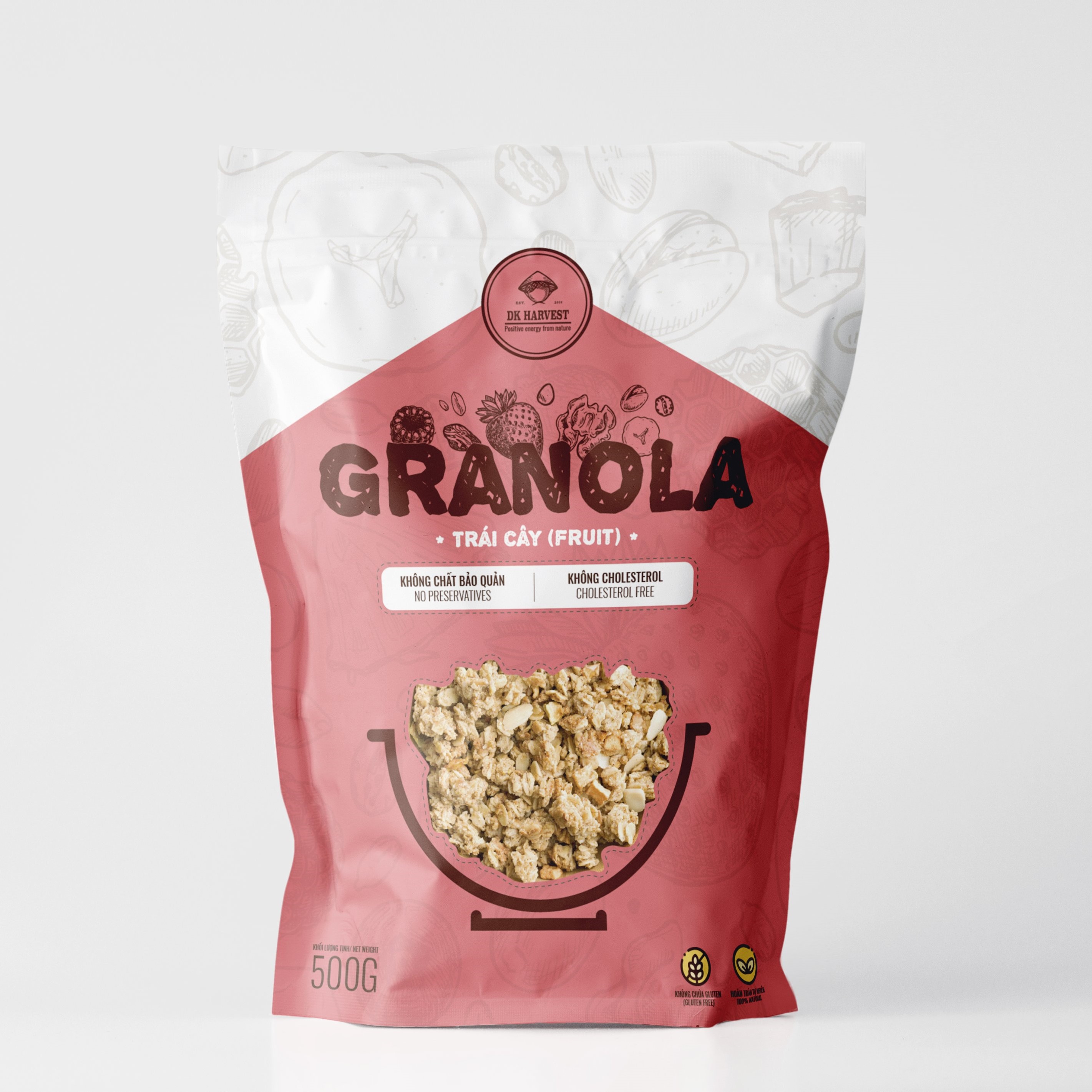 Granola Siêu Hạt Giảm Cân DK Harvest - Không Đường - Vị Trái Cây - 5 loại hạt (yến mạch, hạnh nhân, hạt điều, hạt bí, nho khô)