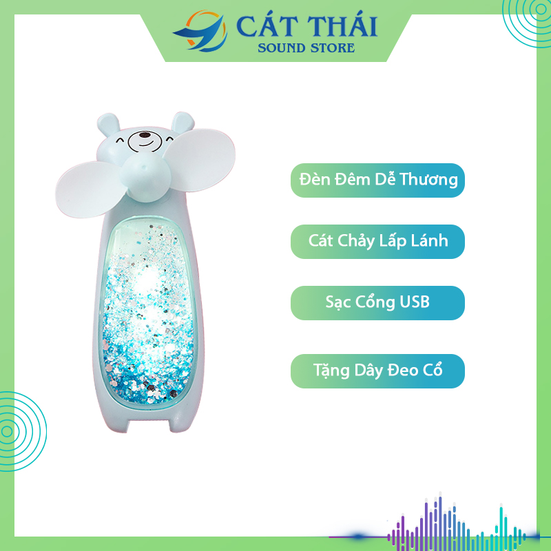 Quạt mini cát chảy lấp lánh R0011 nhỏ gọn dễ thương sạc bằng cổng USB có đèn led dễ dàng mang theo có tặng kèm dây treo + cáp sạc