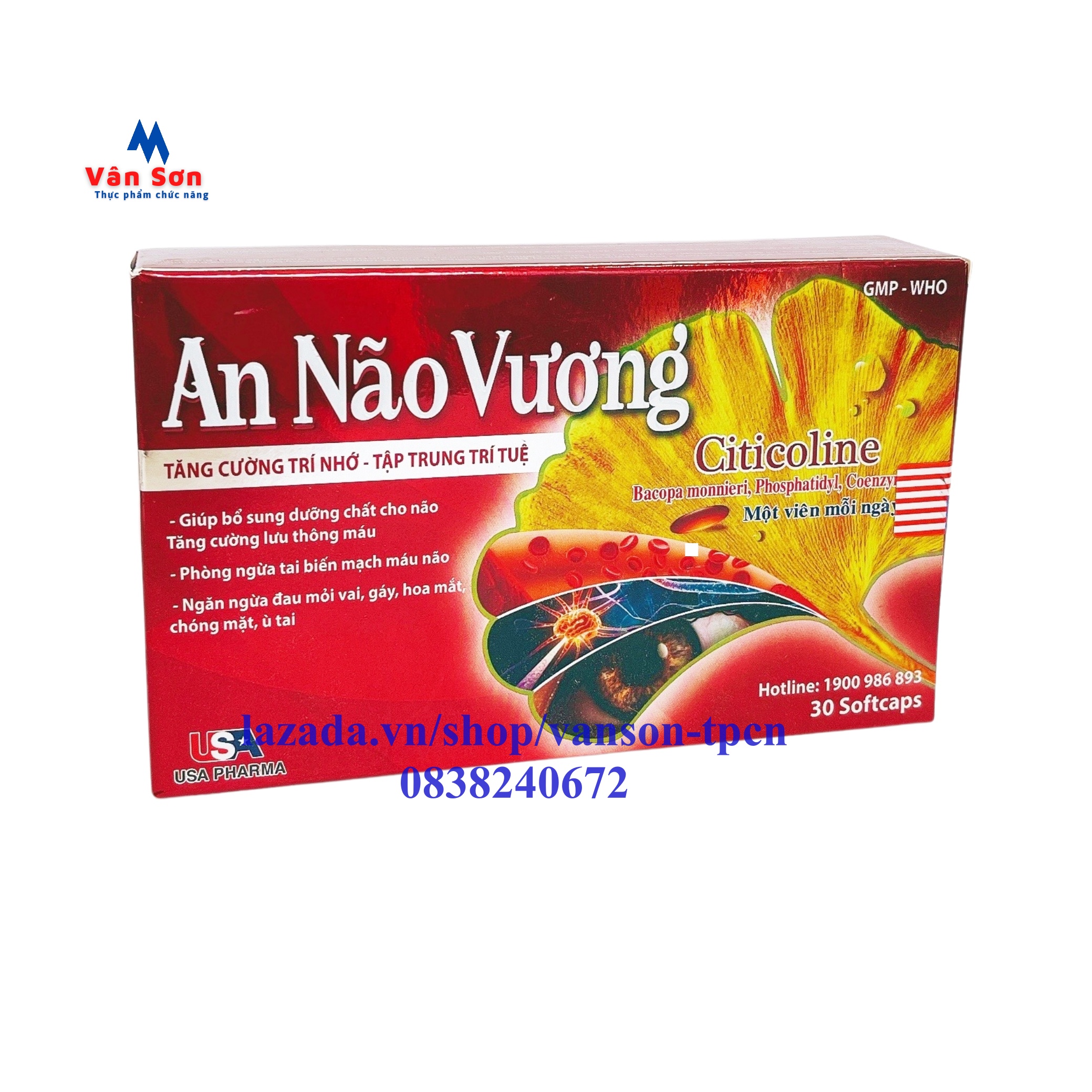 Viên bổ não an não vương giúp tăng cường trí nhớ, tăng tuần hoàn máu não, ngừa tai biến - hộp 30 viên