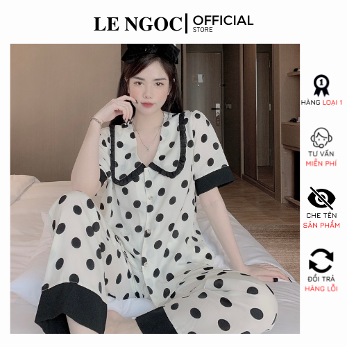 Bộ pijama cộc tay quần dài chất liệu lụa mango, bộ đồ ngủ nữ pyjama cổ bèo dễ thương LNDC22