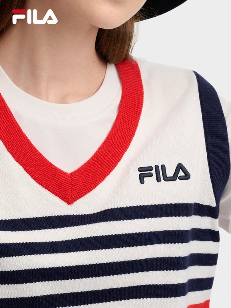 [NEW COLOR!] FILA CORE LIFESTYLE ORIGINALE FRENCH TENNIS CLUB Women Short Sleeve T-shirt + Sleeveless Knit Vest Set (Red / Blue)