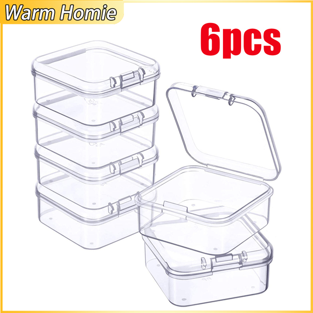 6 hộp đựng mini bằng nhựa trong suốt có nắp hộp rỗng có bản lề để trang sức trang trí móng tay hộp đựng tự làm