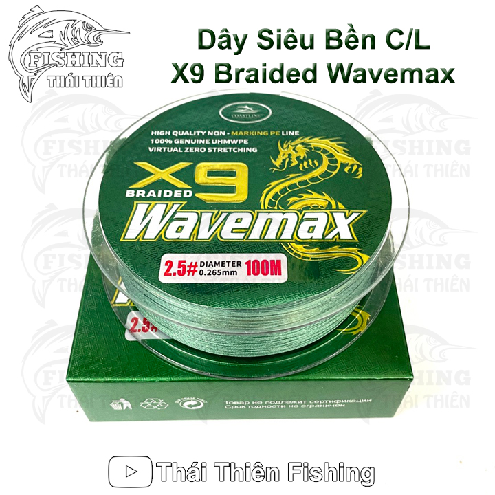 Dây câu cá siêu bền coastline x9 braid wavemax dùng vào máy lure, ngâm, tóm lưỡi câu cuộn 100m