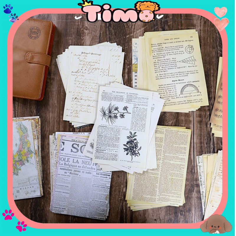 Set giấy làm sổ tay phong cách retro cổ điển bullet journal vintage sticker 30 tờ st52