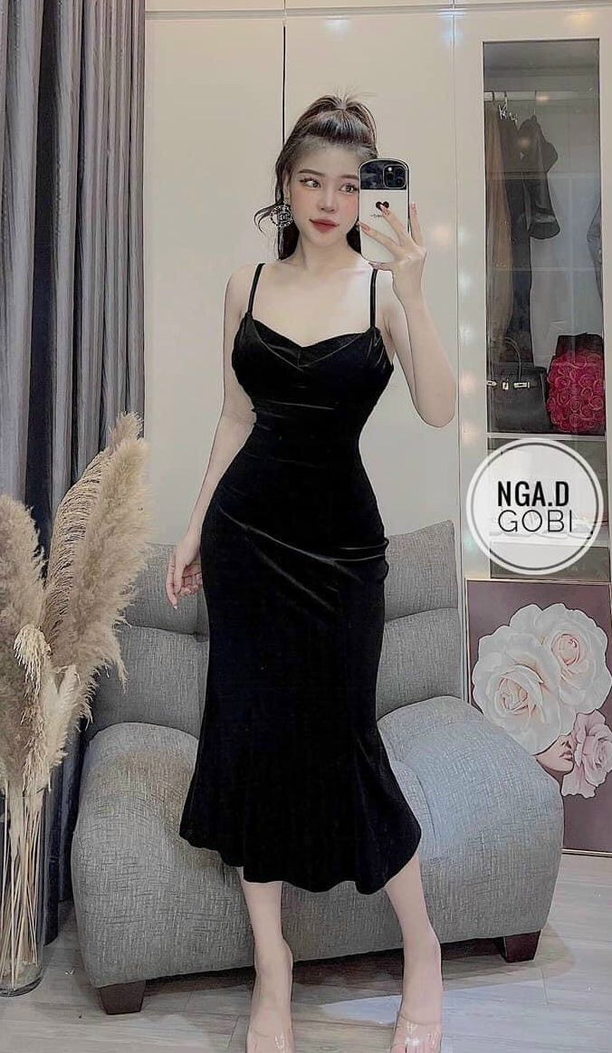 Đầm đen dự tiệc,đầm 2 dây ôm dáng body đuôi cá quyến rũ sang chảnh thời trang thiết kế váy nữ