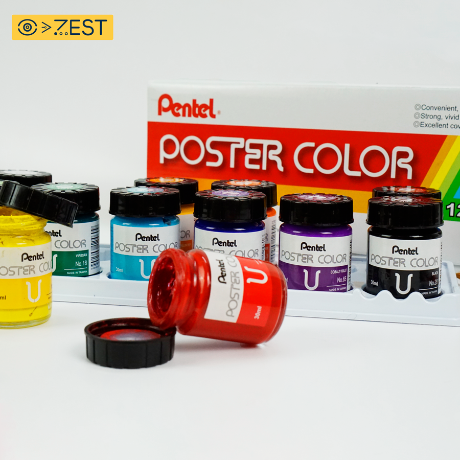 [Zest Corner] Bộ Màu Poster Color Pentel 12 màu màu nước Pentel 12 màu WPU2-12 - Màu POSTER Pentel lọ thuỷ tinh