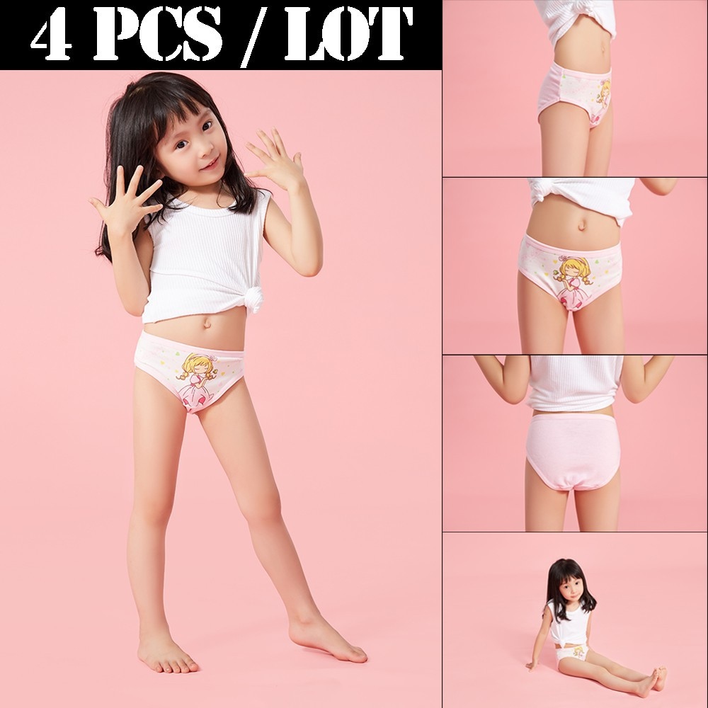 4pcs/ Pack Princess Panties Girl CottonPants Cute Underwear Young Children  Briefs Size 3-11 Years by Core Pretty