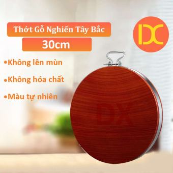 Thớt gỗ nghiến Tây Bắc size 30cm kèm đai inox