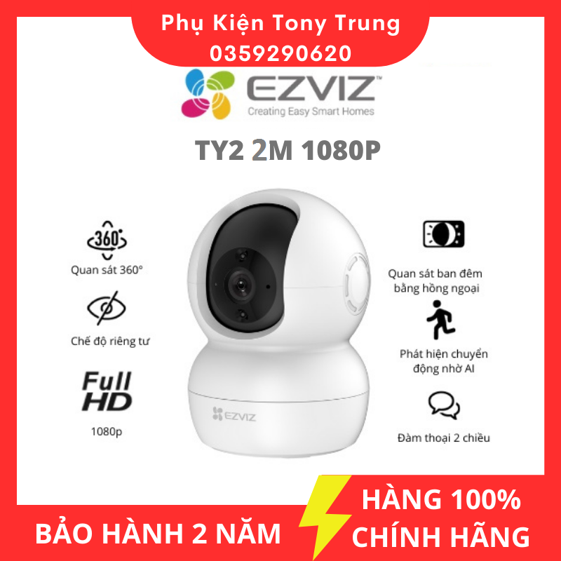 Camera IP Wifi EZVIZ TY2 2.0MP ( Nâng cấp của C6n )- Hồng Ngoại 10m - Đàm Thoại 2 Chiều-Bảo hành 2 năm