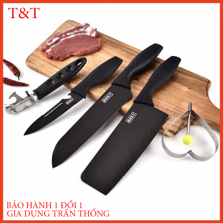 Bộ dao 5 món làm bếp buck black - bộ dao cắt , gọt , chặt đa năng làm từ thép không rỉ chất lượng cao bảo hành 1 đổi 1