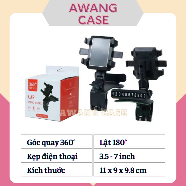 Giá đỡ điện thoại ô tô H4 - Kẹp điện thoại ô tô Taplo gương trong xe xoay 360 độ