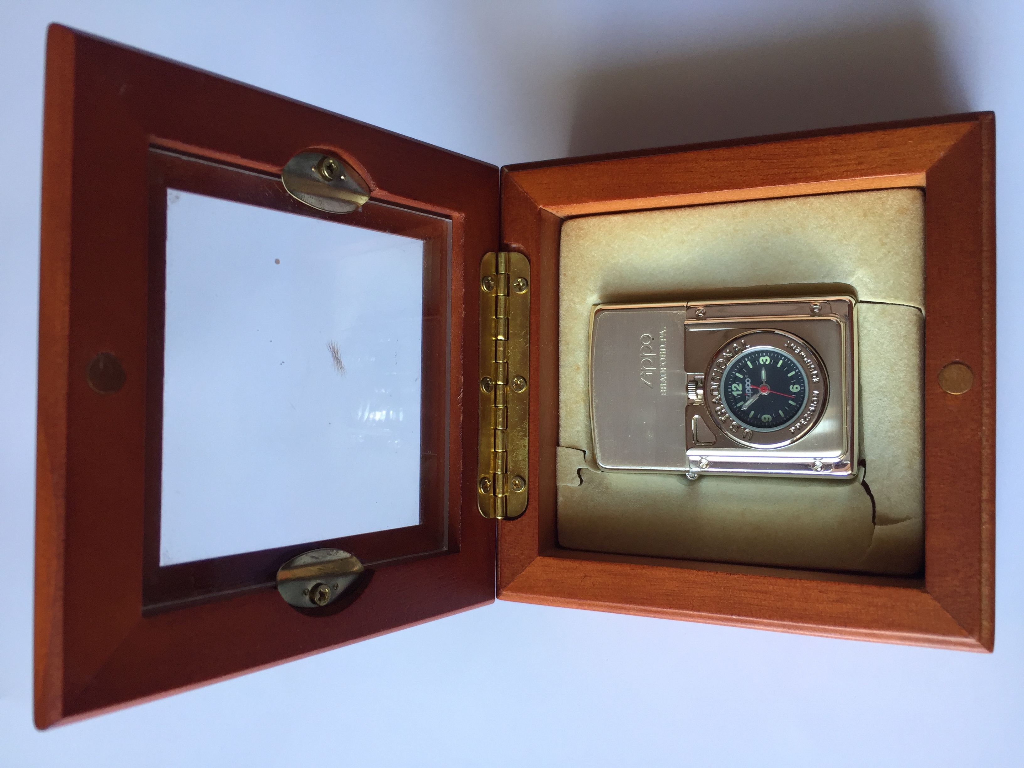 Bật lửa zippo đồng khối mạ bạc đồng hồ time light chính hãng năm 2004