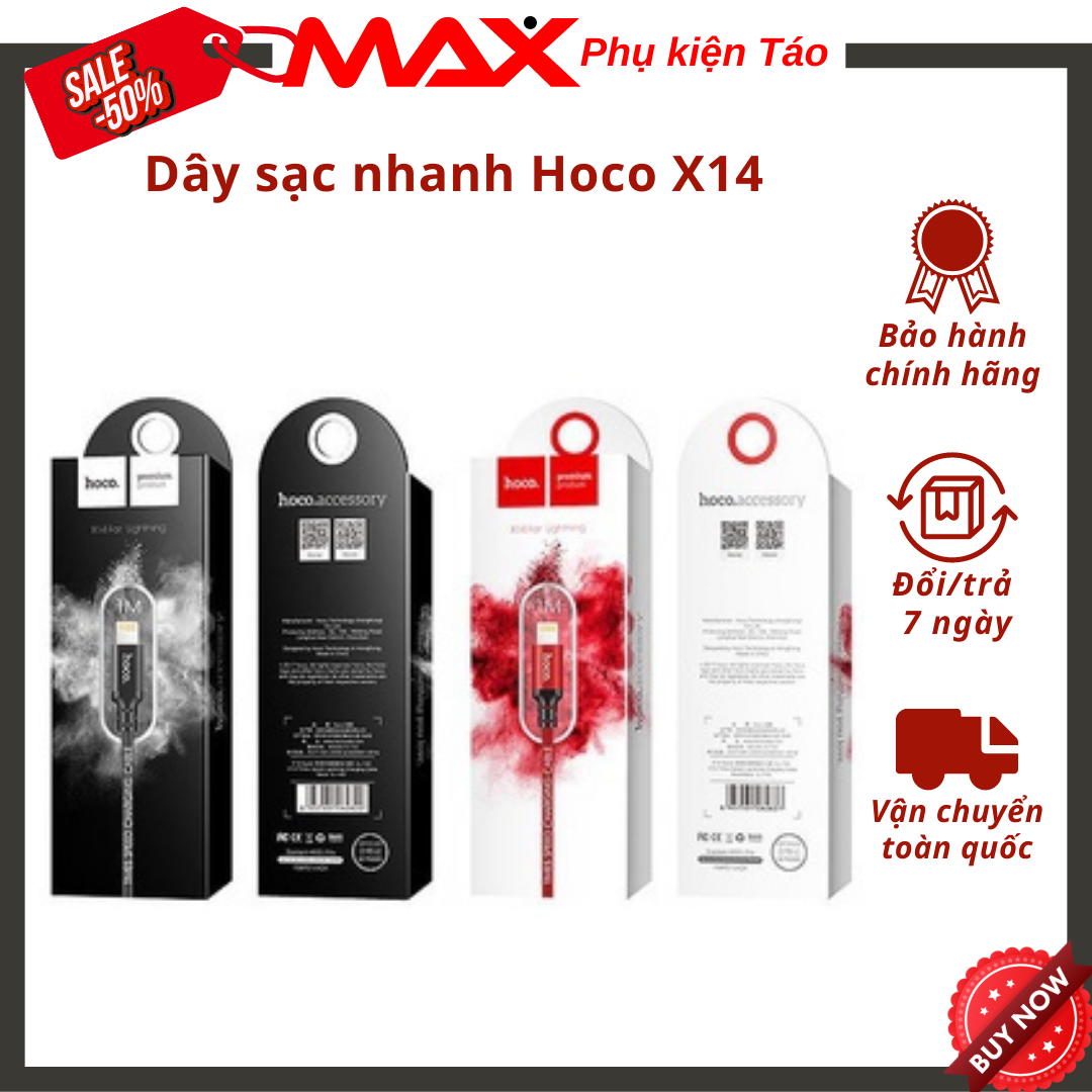 Dây sạc iphone/Micro/Type C Hoco X14 Cáp sạc nhanh Hoco X14 siêu bền sạc full iPhone, Android, iPad dây dài 1m, 2m