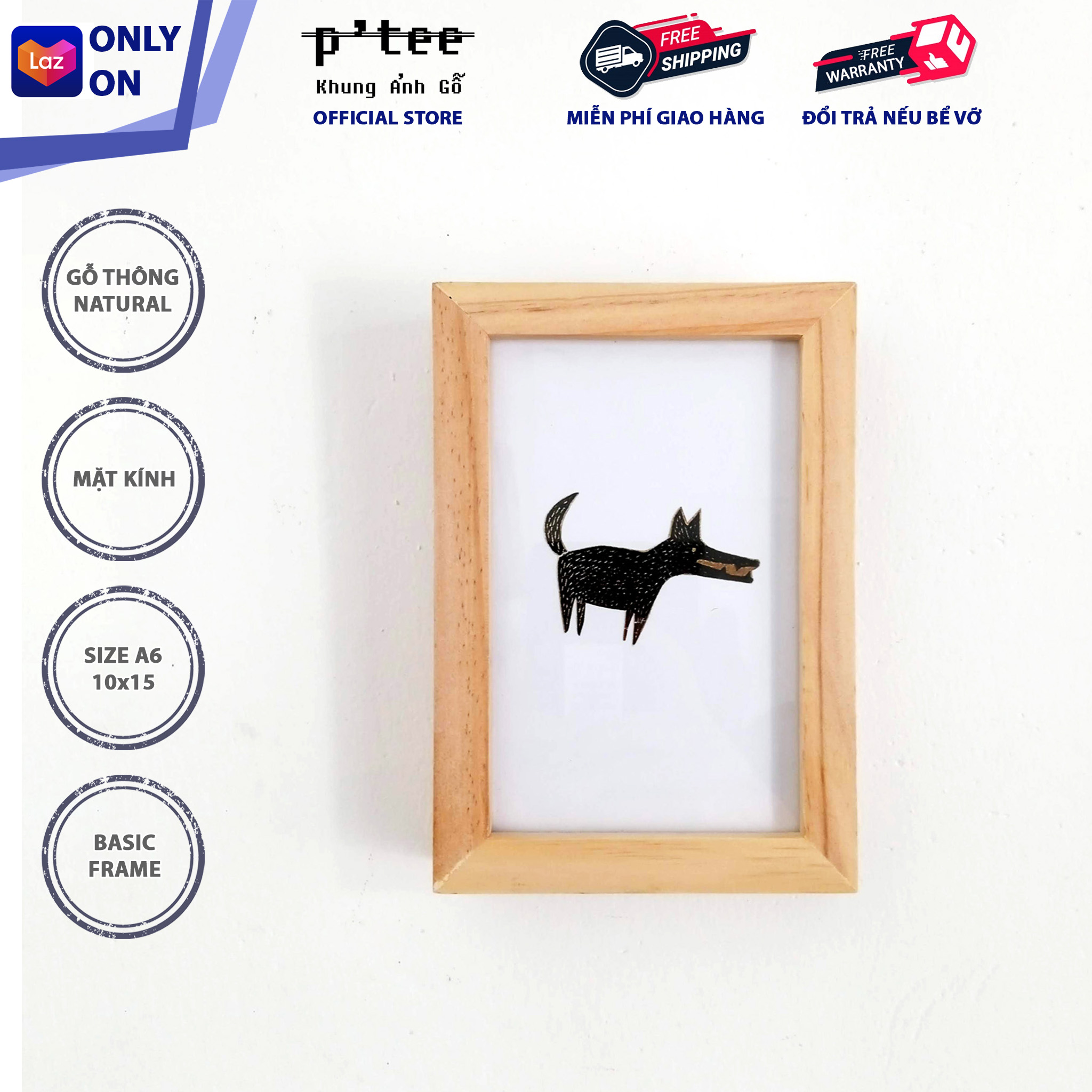 Khung Ảnh Gỗ Basic 10x15 A6 - Khung Hình Gỗ Thông Mặt Kính Trang Trí Treo Tường Để Bàn - Wood Frame