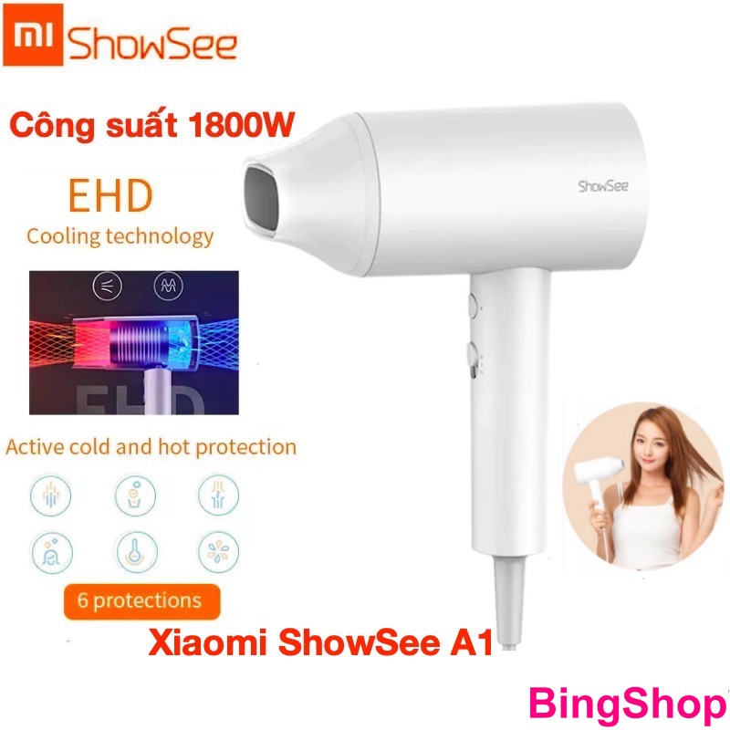  Máy sấy tóc bổ sung ion âm Xiaomi ShowSee A1 1800W cao cấp Chống Xù Rối Khô Tóc 