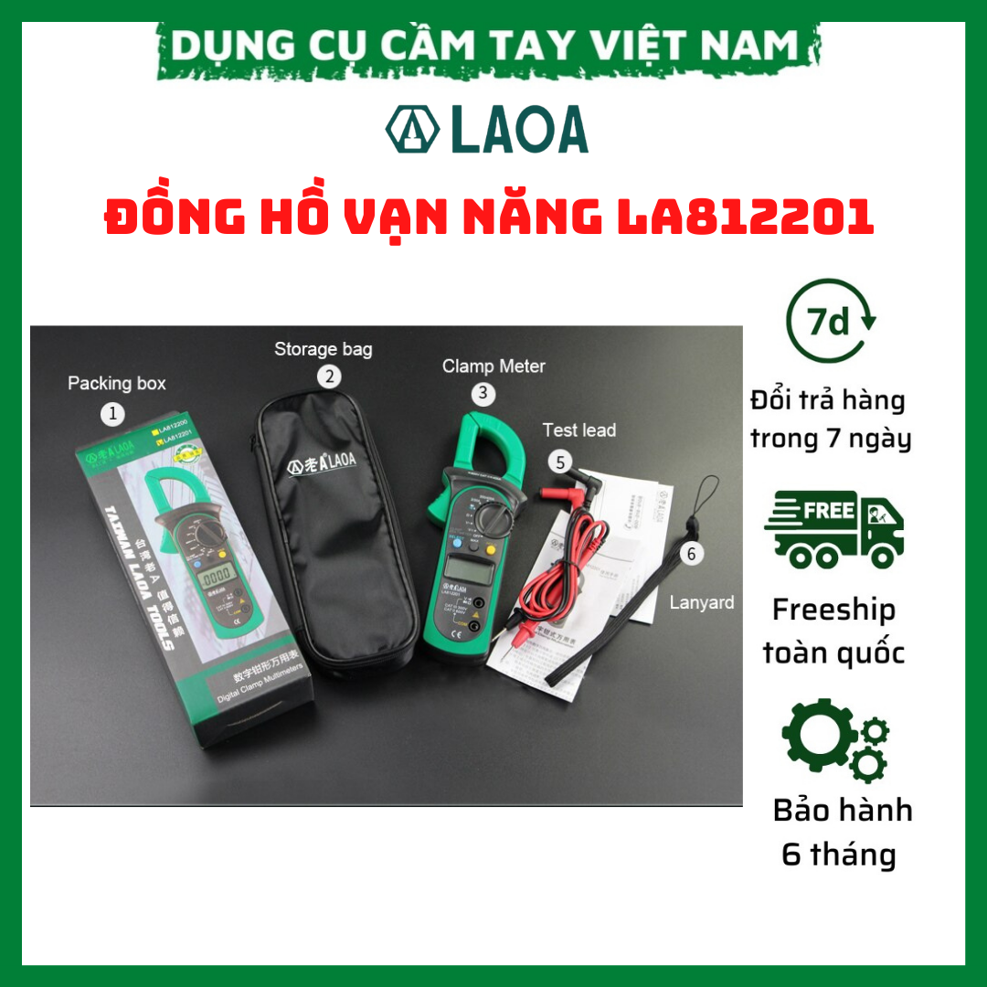 Đồng hồ vạn năng laoa la812201 đo điện áp, ampe kìm dòng, đo điện trở, đo thông mạch