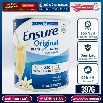 Sữa Bột Ensure 397g Original Nutrition Powder Hàng Nhập Mỹ Bổ Sung Dưỡng Chất, Giúp Cơ Thể Khỏe Mạnh, Tăng Cường Đề Kháng