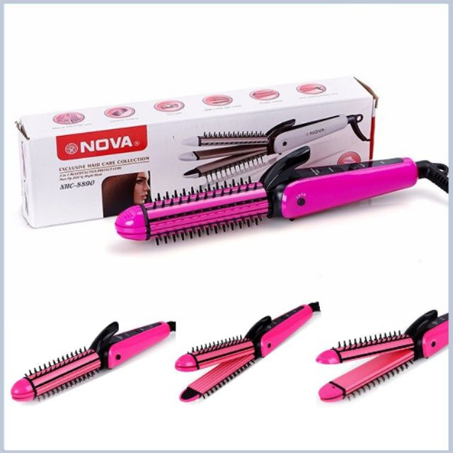 Chuyên dụng cụ ngành tóc hàng chính hãng ...Lược điện nova 3 in 1 NHC-8890 - Máy làm xoăn, uốn, duỗi, dập xù tóc giúp bạn tự tay tạo những kiểu tóc thời trang, quyến rũ mà không tốn quá nhiều thời gian, chi phí.
