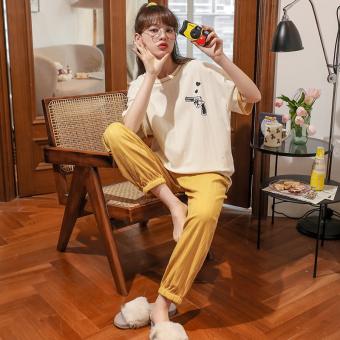 Bộ Mặc Nhà Cộc Tay,Quần Dài  Nữ, Trẻ Trung Năng Động Chất Cotton  Hàng Quảng Châu Cao Cấp (2023)