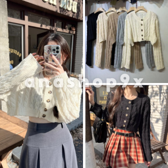 Áo croptop len thừng, áo khoác len 4 màu basic dài tay dáng ngắn, áo cardigan trơn vải len QC dày dặn cho nữ ANASHOP9X