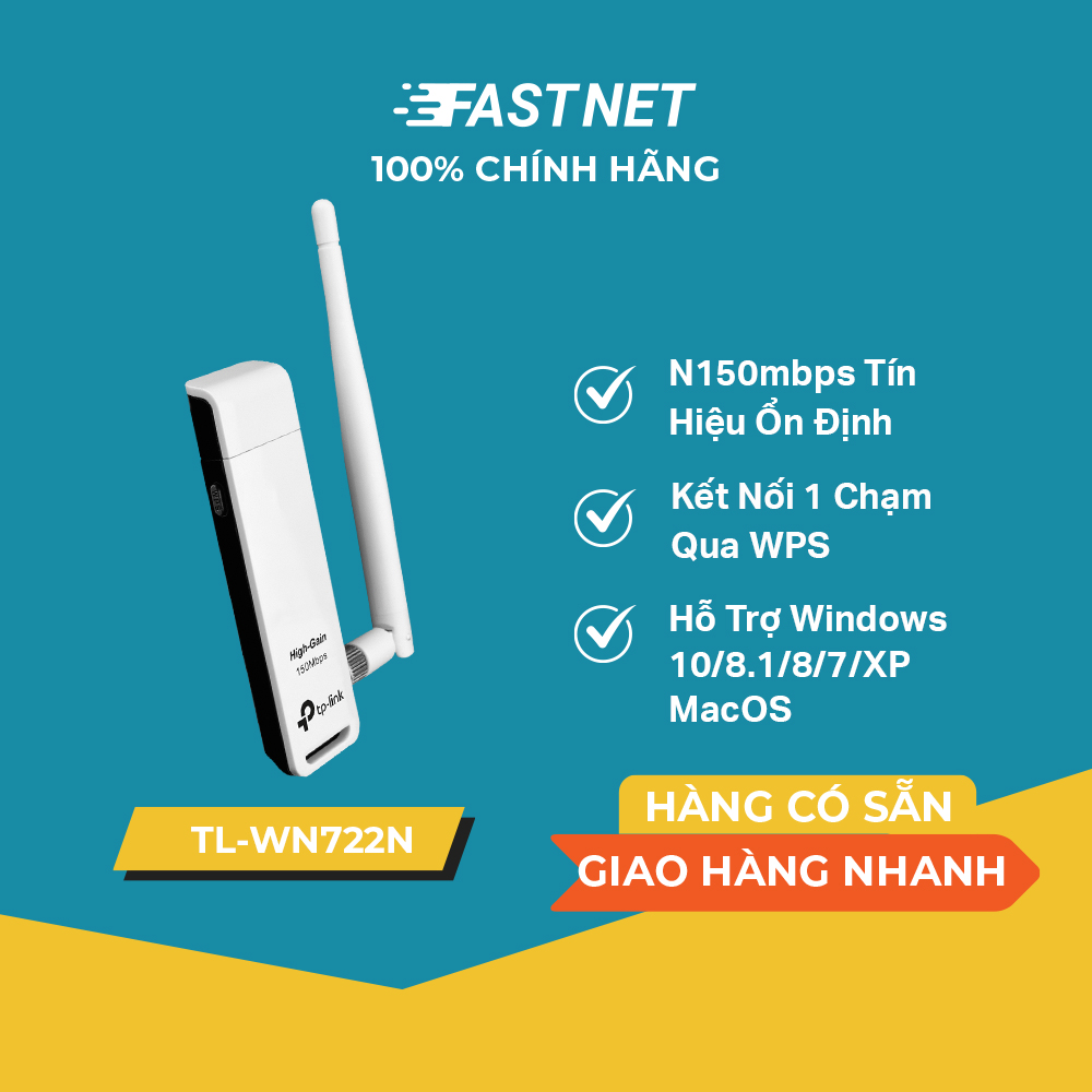 Bộ thu sóng wifi usb wifi tp-link tl-wn722n độ lợi cao tốc độ 150mbps - hàng chính hãng