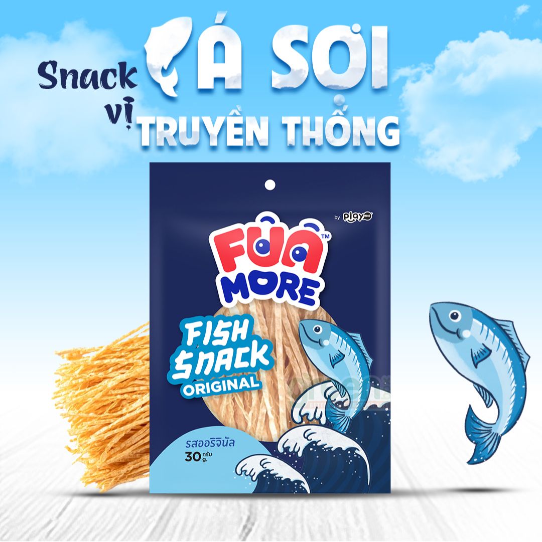 Đồ ăn vặt khô cá sợi vị truyền thống Funmore Playmore Thái Lan 30g, khô cá sợi ăn vặt, trộn bánh tráng
