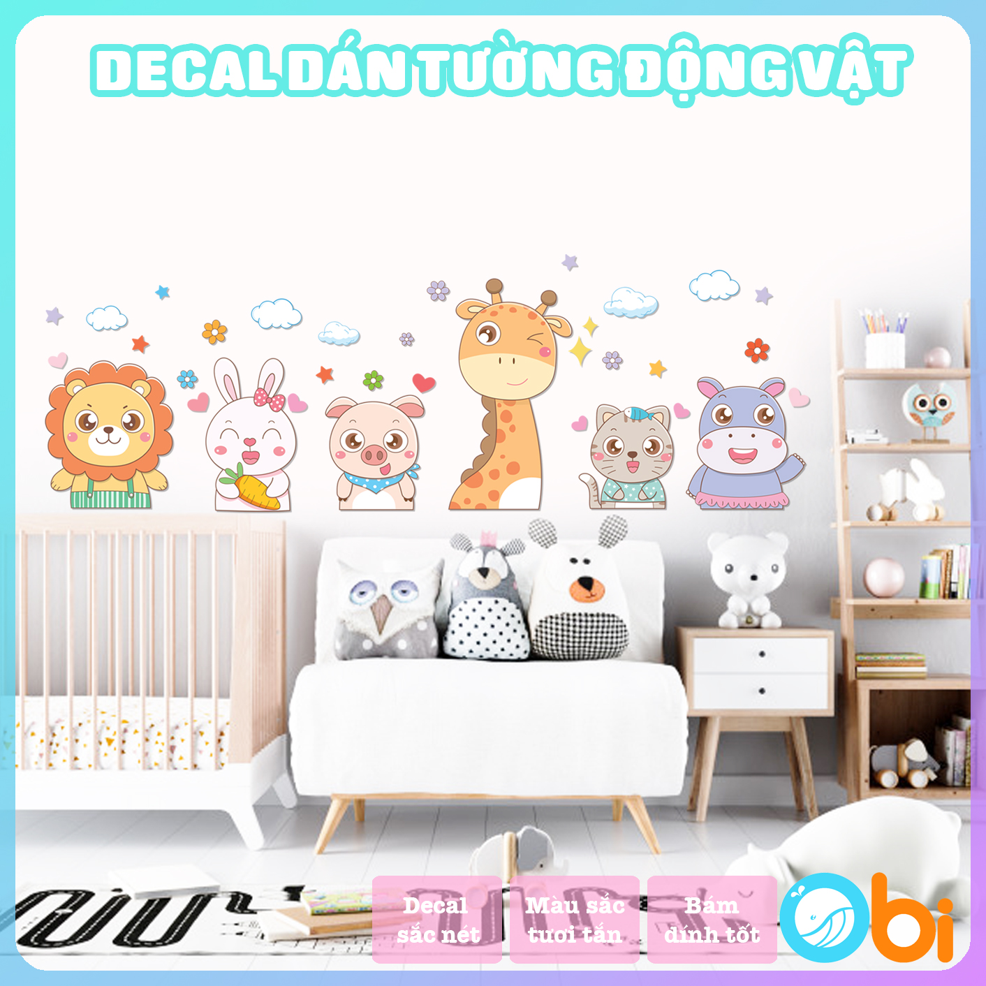 Decal dán tường cho bé - Decal động vật vui vẻ Obi