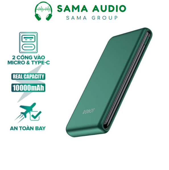 Pin sạc dự phòng 10.000mah rt180 1 output usb & 2 input micro/type-c - kích thước siêu mỏng nhẹ