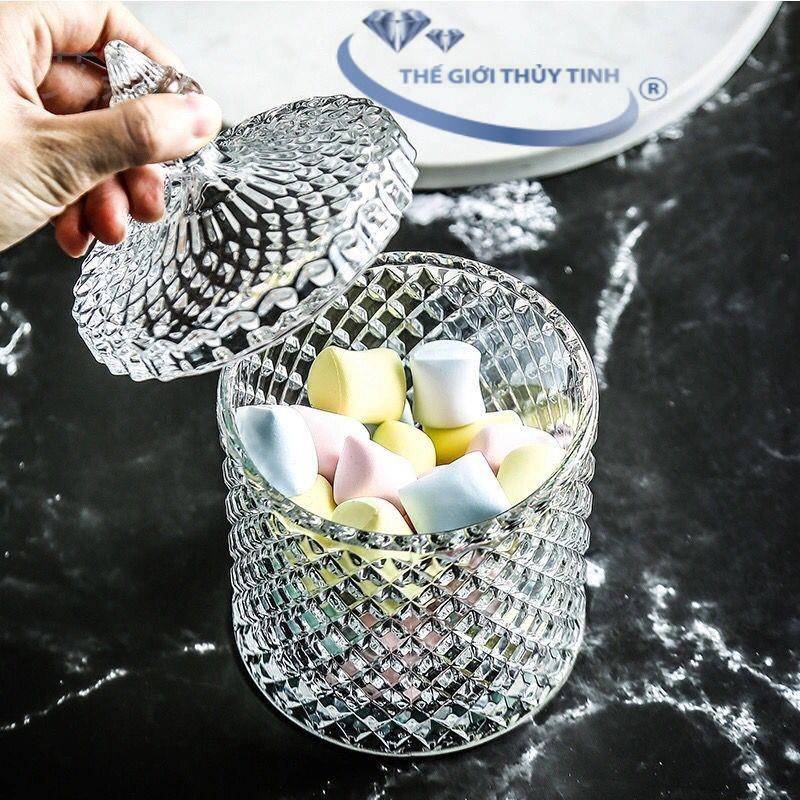 Thố thủy tinh đựng mứt pha lê kim cương lớn tg1030-5.5 - combo 2 thố
