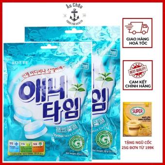 Combo 2 gói Kẹo Lotte Anytime Xylitol không đường hương bạc hà NK Hàn Quốc 60g ÂU CHÂU SHOP
