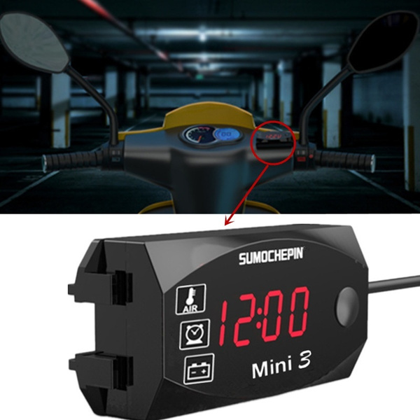 ĐỒNG HỒ BÁO VOL+ TIME+ NHIỆT ĐỘ  BÌNH ACQUY XE MÁY 3 IN 1