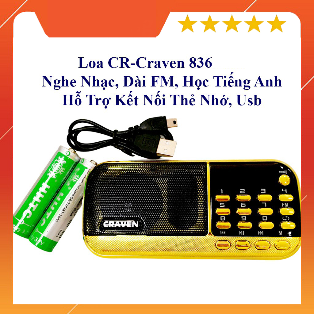 Loa nghe nhạc usb, thẻ nhớ, radio craven cr-836 - máy nghe nhạc , nghe đài fm cao cấp