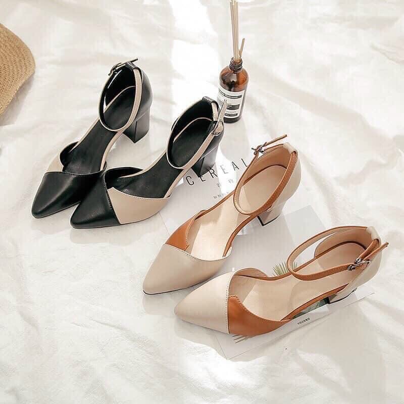 Giày sandal cao gót đế trụ 5p phối màu siêu sang chảnh